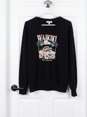 Waikiki Graphic Crewneck Sweatshirt - Black